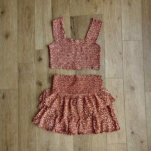 Dizzy Lizzy Burnt Orange Floral Smocked Two-Piece Set